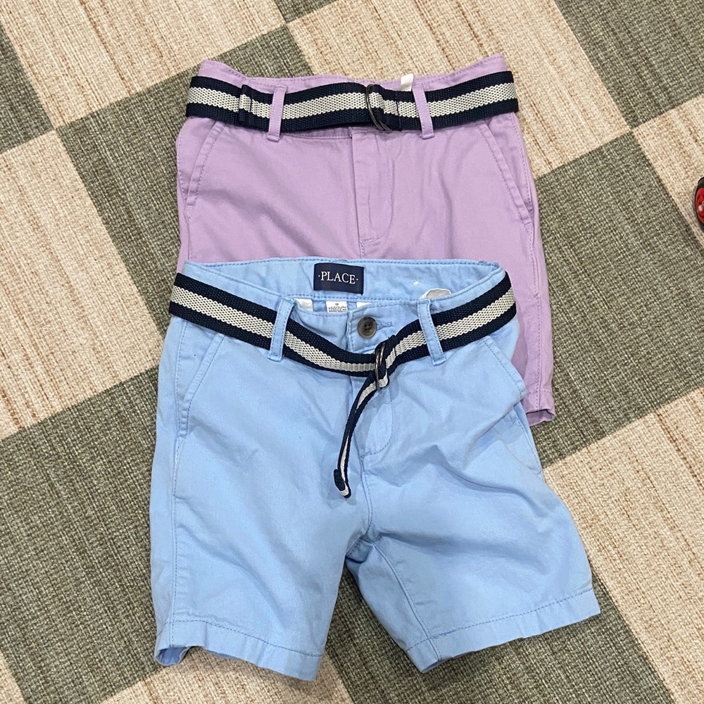 2 Children’s Place Kids' Lavender and Light Blue Shorts with Belt. Sold as pair